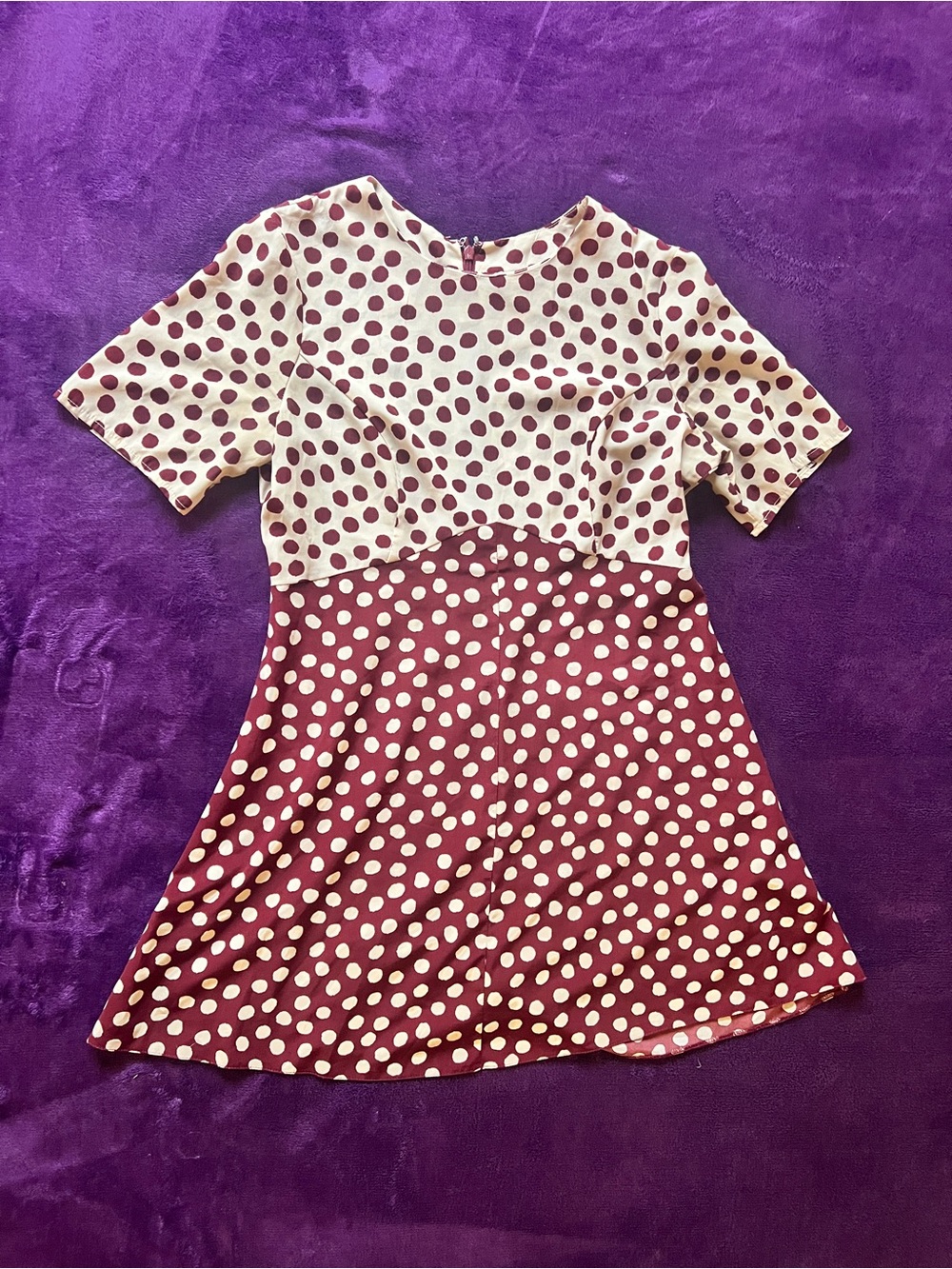 ASOS Cream and Burgundy Polka Dot Casual Dress size 8